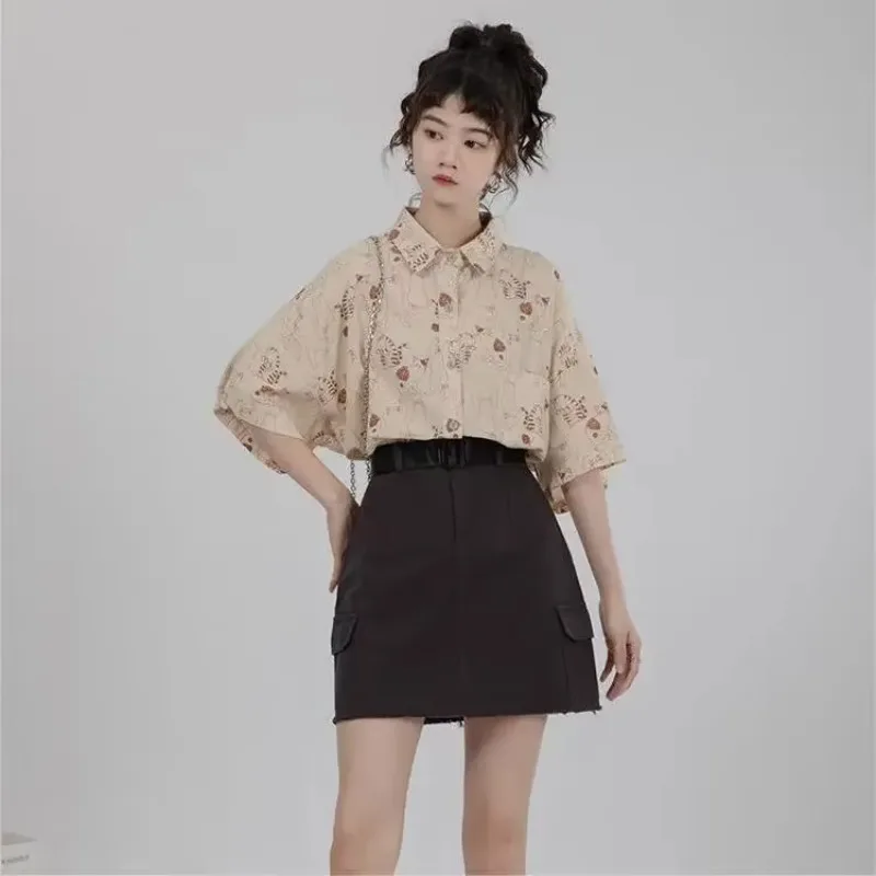 Korean Student Lifestyle - Hemden für Damen, Cord-Hemd mit aufgesetzten